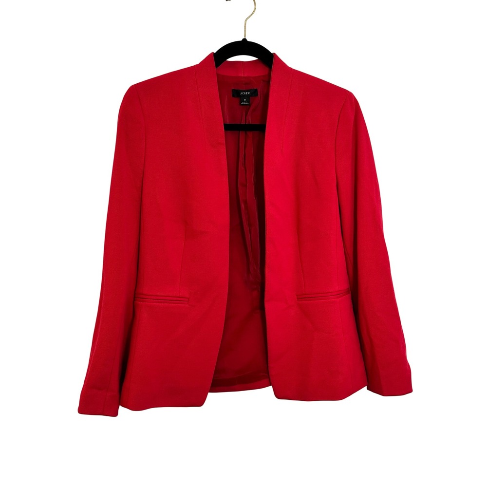 J. Crew Open Front Blazer Size 8 Red Lined Classic Tailored Office Career